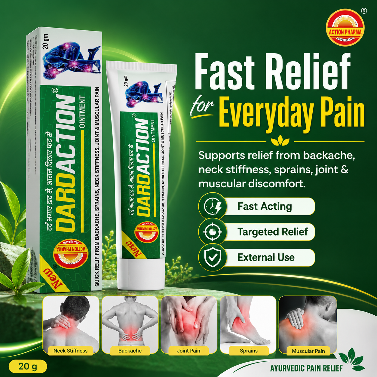 Action Pharma Dard Action Ointment: Uses, Benefits, Ingredients, Side Effects & Dosage