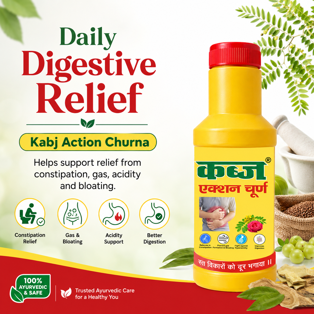 Action Pharma Kabj Action Churan – Ayurvedic Digestive Powder for Healthy Digestion & Constipation Support