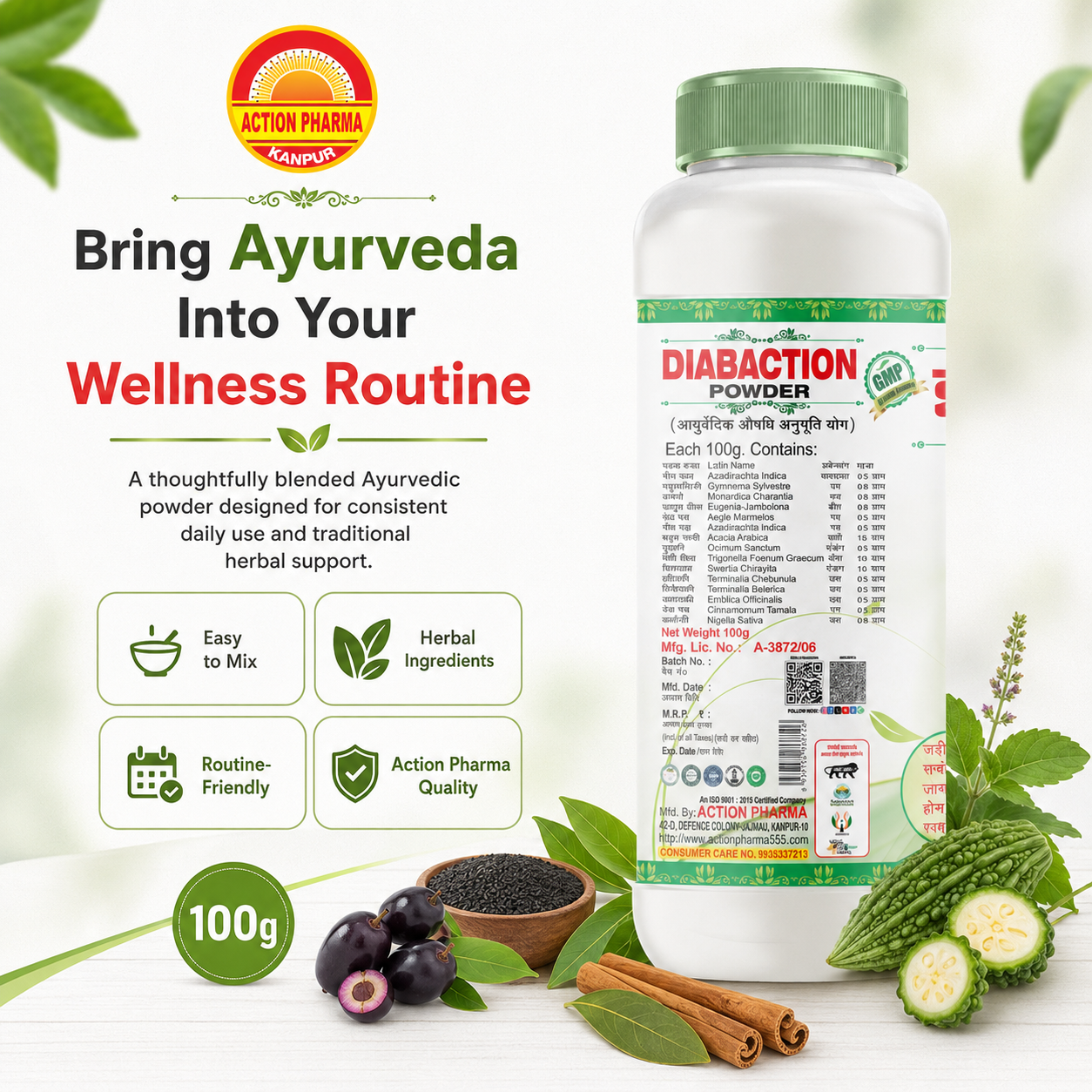 Action Pharma Diabaction Powder – Ayurvedic Support for Healthy Blood Glucose Management