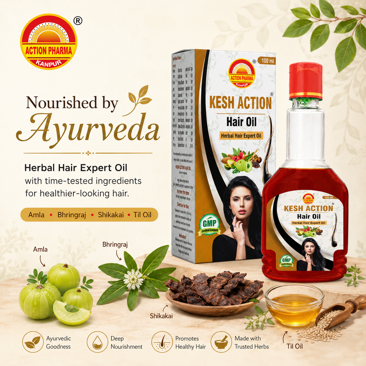 Action Pharma Kesh Action Hair Oil – Ayurvedic Herbal Hair Oil for Healthy Hair Care