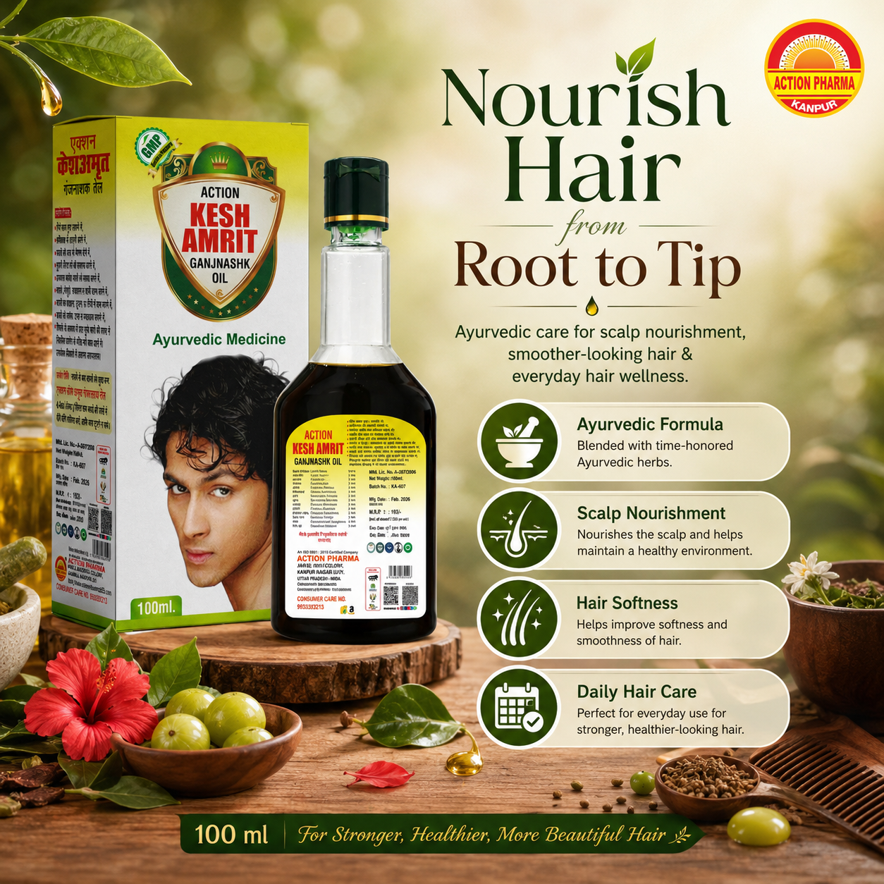 Action Kesh Amrit Ganjnashk Oil – Premium Ayurvedic Hair Care Oil for Healthy Scalp & Hair