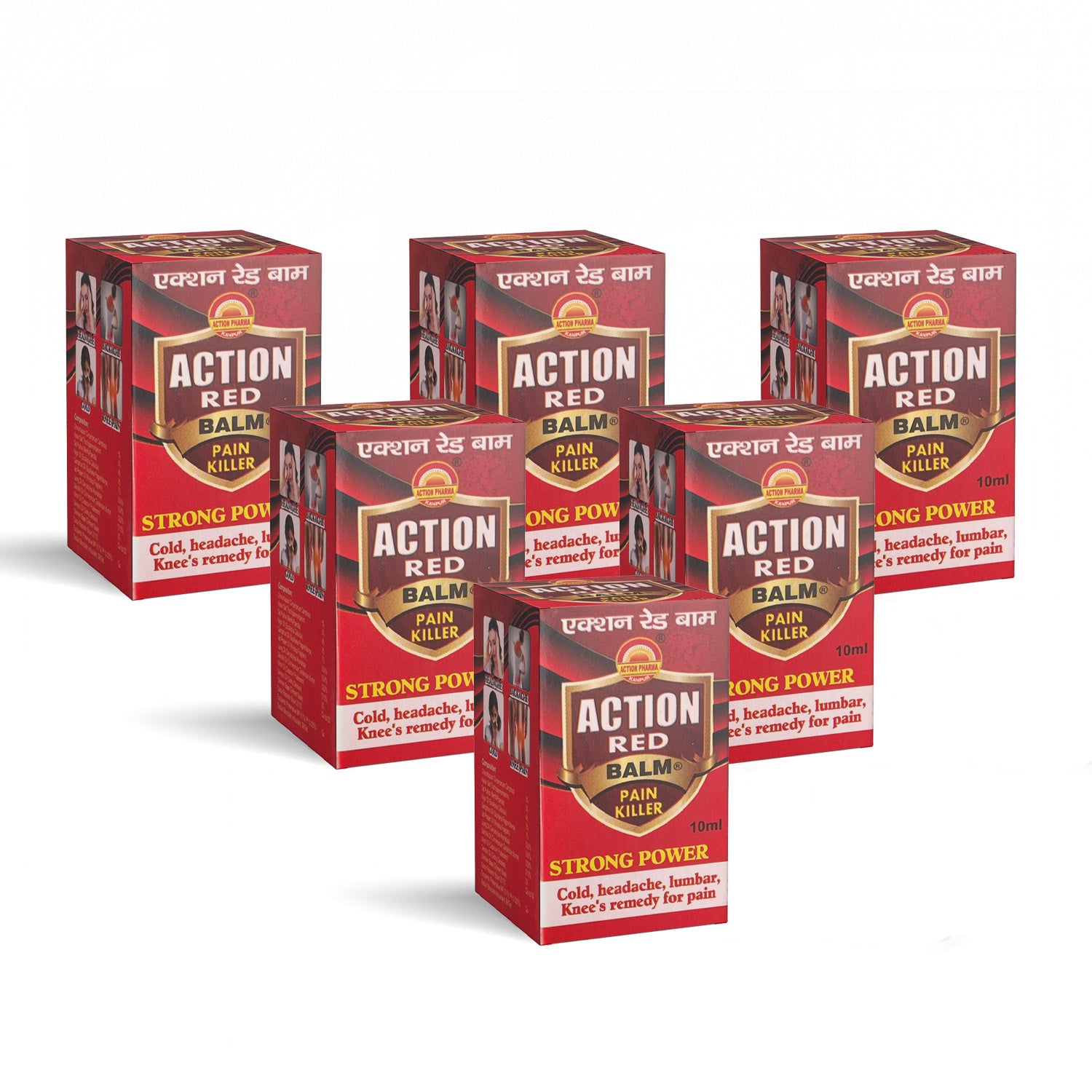 Action Pharma I Action Red Balm I Pain Killer I Headache Backache I Cold I Knee Pain I Strong Power I Lumbar I Remedy For Pain I GMP Certified Company I 10 ML