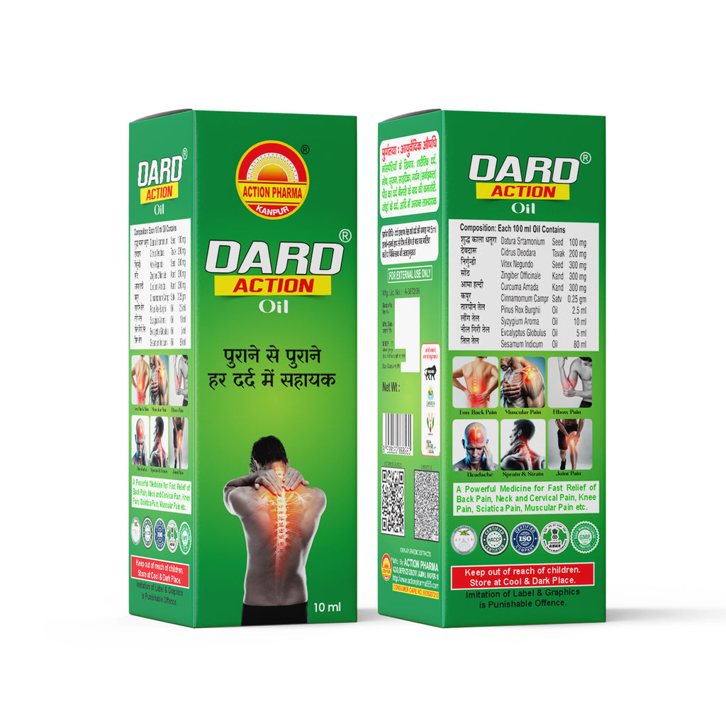 Dard Action I Oil I Chronic Pain I Muscle Strain I Body Pain I Sprains I Swelling I Sciatica I Neck (Cervical) I Back Pain I Post-Illness I Weakness I Joint Pain I Knee Pain