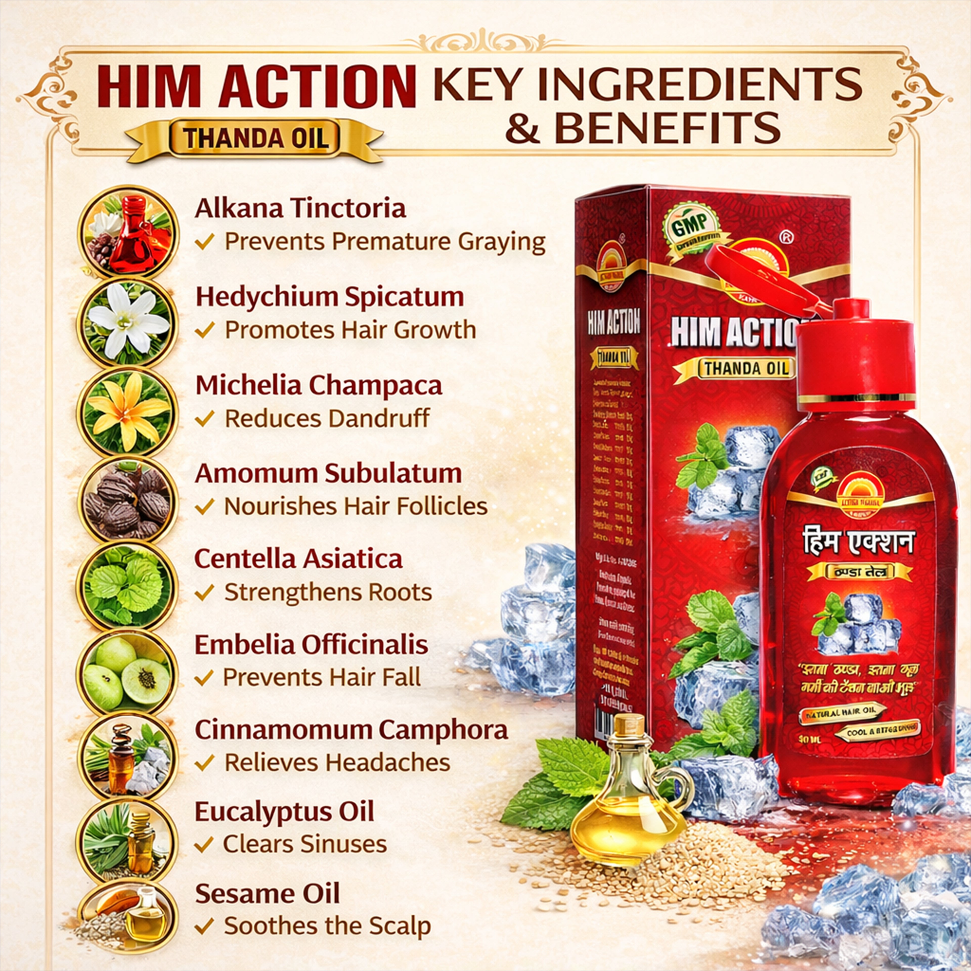 Action Pharma I Him Action Thanda Oil I So cool & Chilled I Forget all the Summer Stress I Headache I Alopecia I Premature Graying of the Hair I Tension and Stress I No Alcohol I No Chemicals I No Surasar
