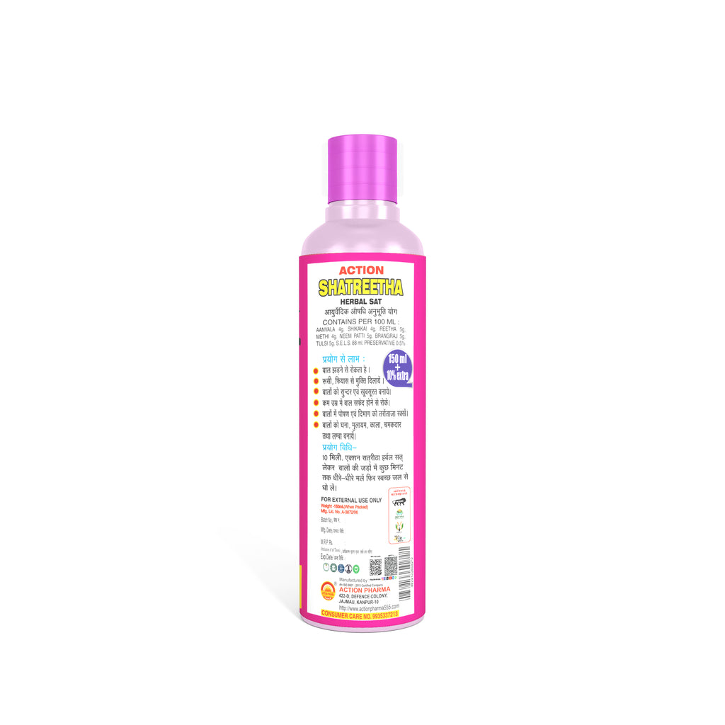 Action Pharma I Action Satreetha Herbal Sat I The invaluable heritage of Ayurveda I Enriched with the benefits of Amla I Reetha I Shikakai I Tulsi I Best for the Protection of hair and Scalp I 150 ML+Extra 15 ML