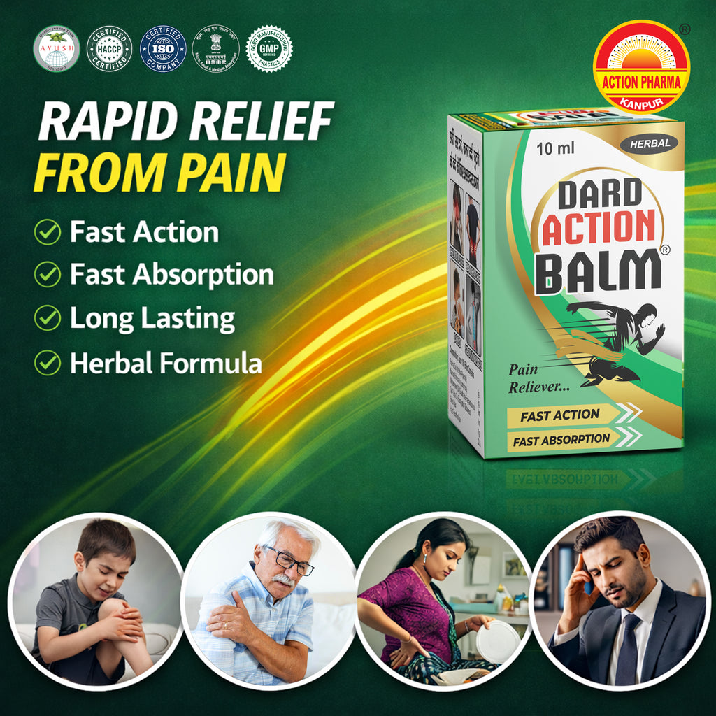 Dard Action Balm I Herba Relief from Pain I Fast Action I Fast Absorption I Effective for Headache I Spinal Pain I Chest Tightness I Arthritis-Related Pain I Cold Flu I Sciatica I All kinds of Body Pains I Ayurvedic Proprietary Medicine I 80 GM