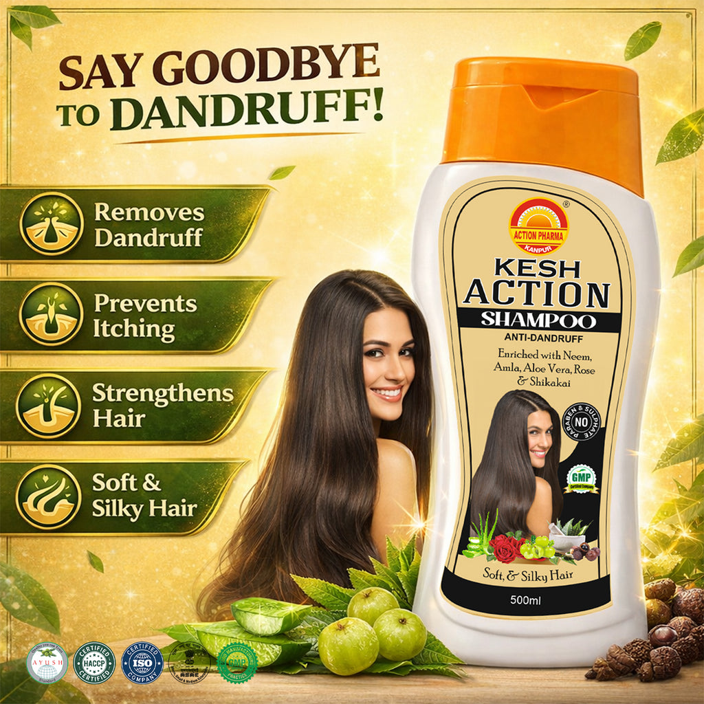 Action Shampoo I Anti-Dandruff I Enriched with Neem I Amla I Aloe Vera I Rose & Shikakai I Soft & Silky Healthy Hair