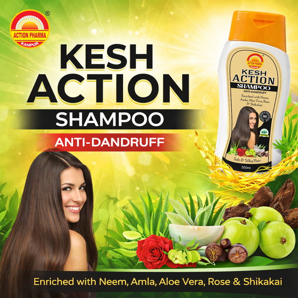 Action Shampoo I Anti-Dandruff I Enriched with Neem I Amla I Aloe Vera I Rose & Shikakai I Soft & Silky Healthy Hair