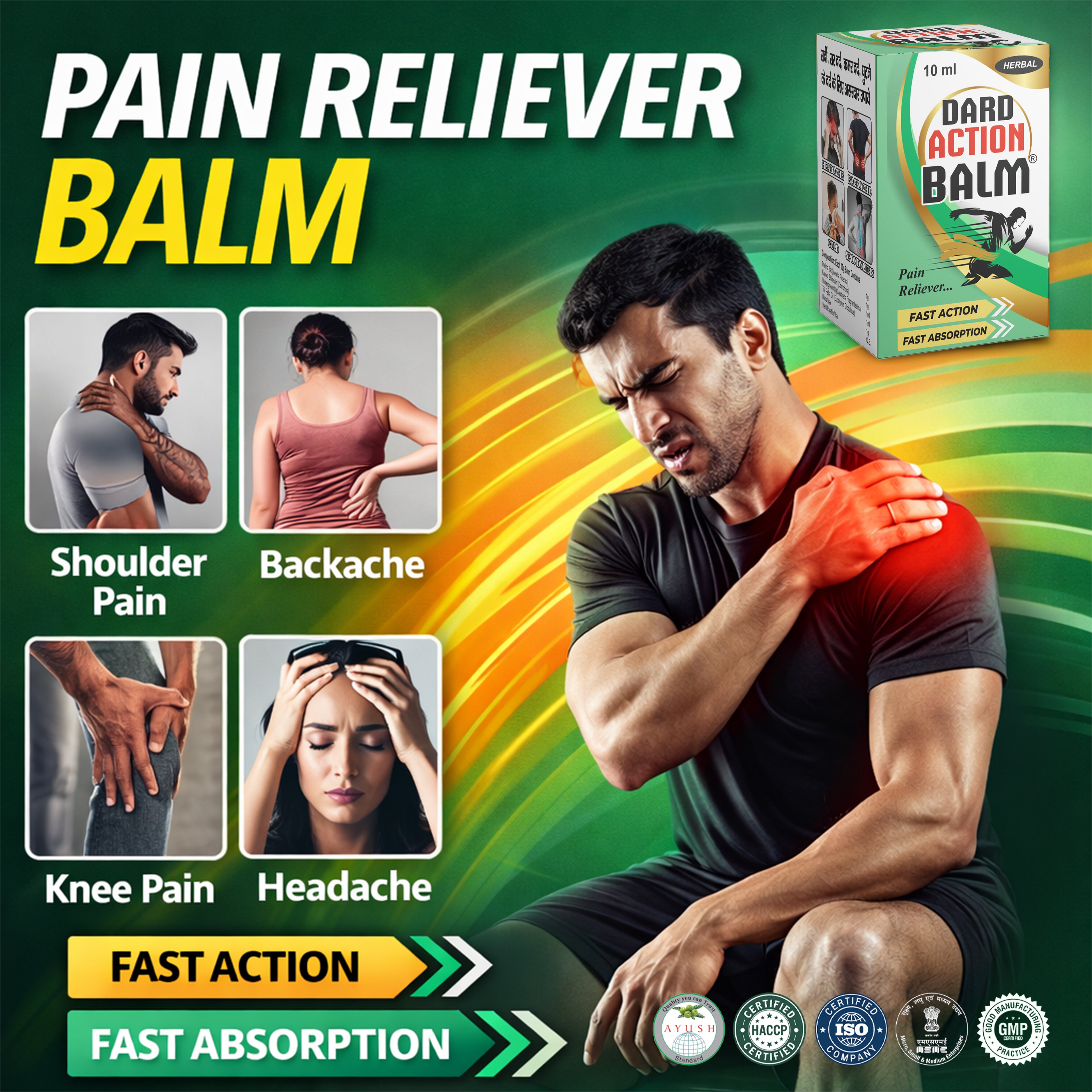 Dard Action Balm I Herba Relief from Pain I Fast Action I Fast Absorption I Effective for Headache I Spinal Pain I Chest Tightness I Arthritis-Related Pain I Cold Flu I Sciatica I All kinds of Body Pains I Ayurvedic Proprietary Medicine I 80 GM