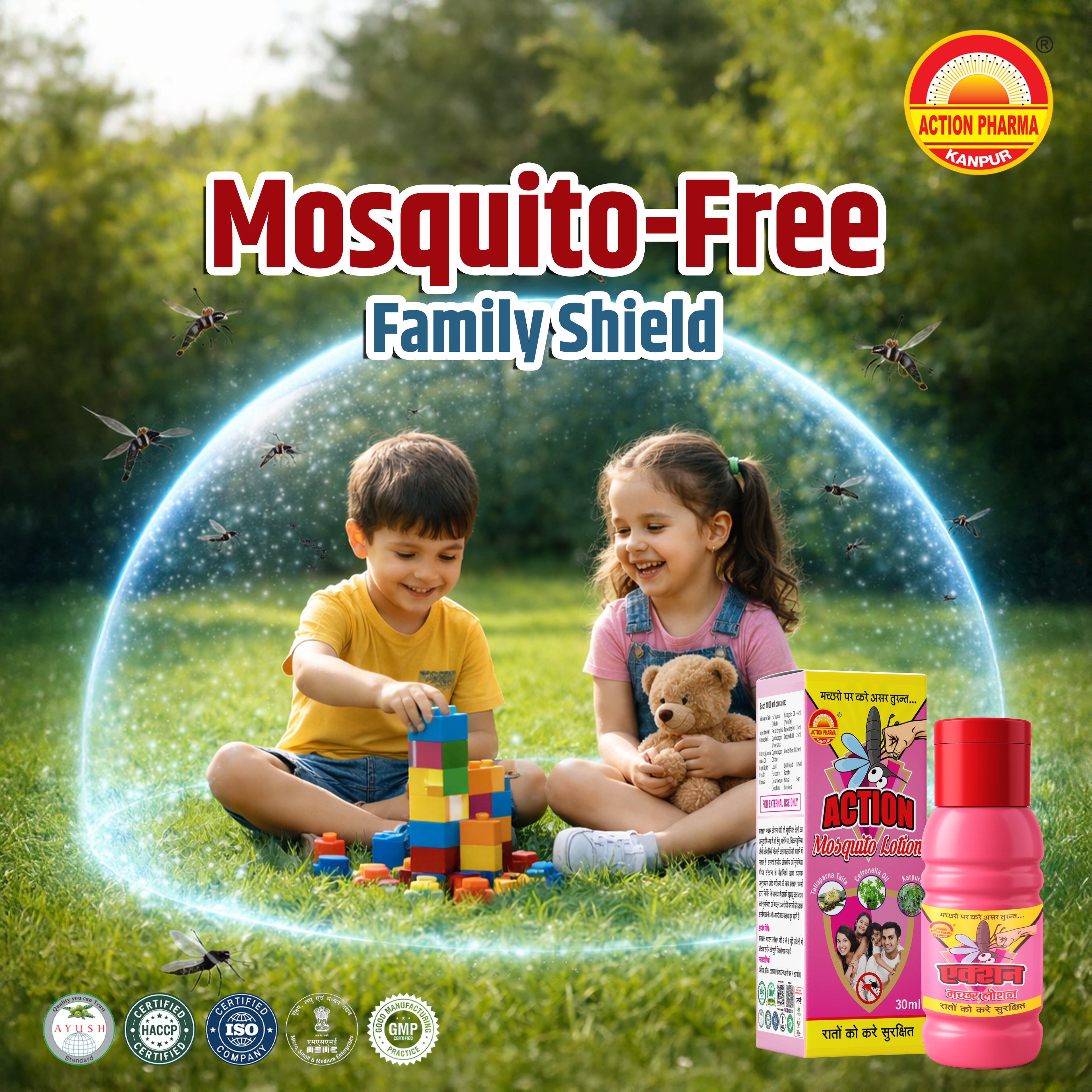 Action Pharma I Action Mosquito Lotion I Eucalyptus Oil I Citronella Oil I Camphor I Ensure safety at night I Safe on Skin I Gives Full night protection to the entire family I Pleasant Fragrance with Goodness of Cetronella Oil I 30 ML