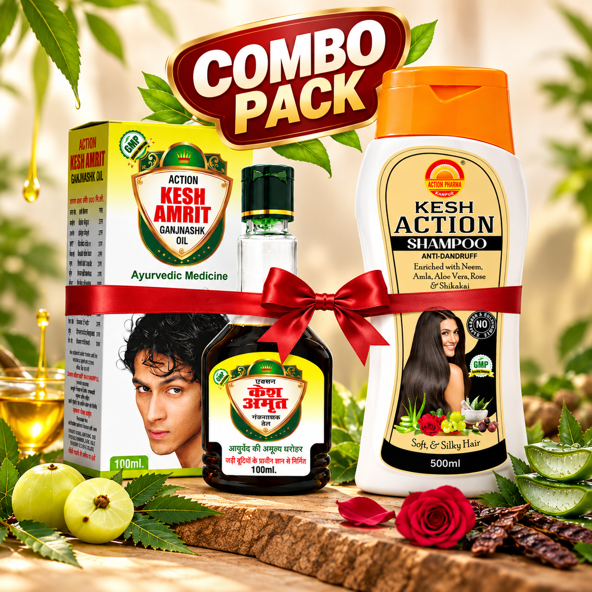 Kesh Amrit Ganjnashak Oil + Kesh Action Anti-Dandruff Shampoo Combo