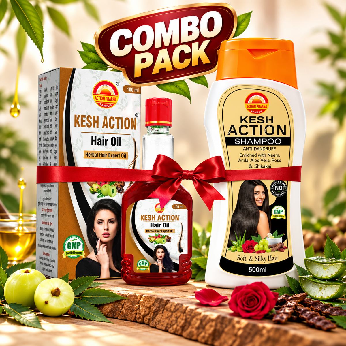 Kesh Amrit Ganjnashak Oil + Kesh Action Anti-Dandruff Shampoo Combo